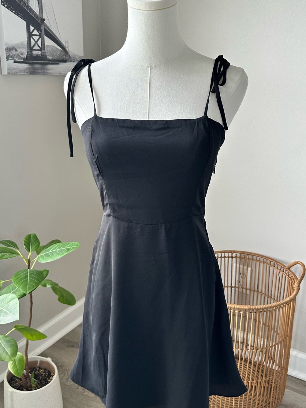 Tie-Shoulder Black Mini Dress